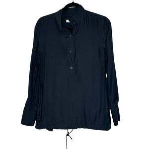 Equipment Femme Black Long Sleeve Button Down Top Drawstring‎ Hem Shirt  Medium
